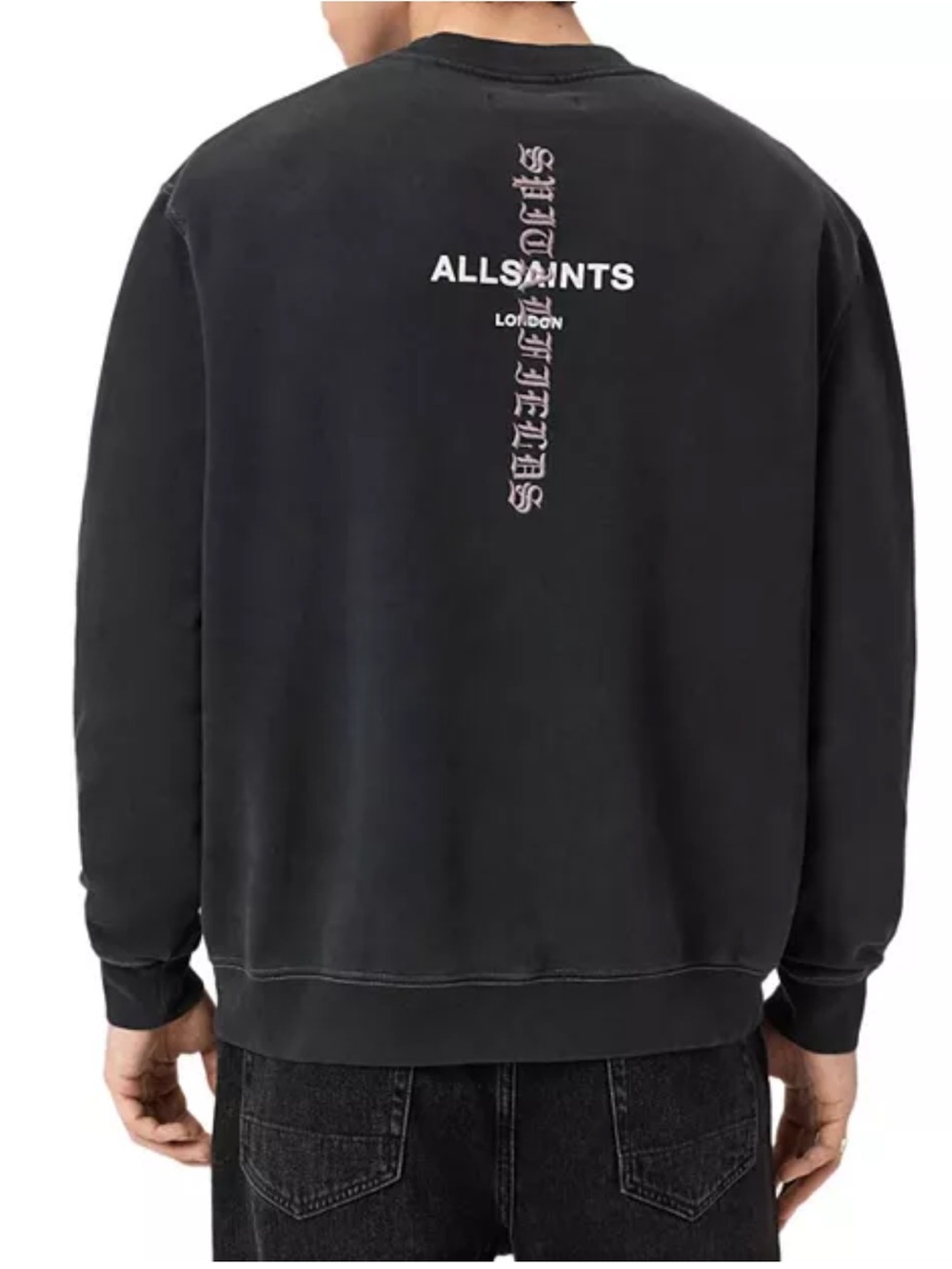 All Saints Black Pink Knoxy Boxy Embroidered Logo Crew Sweatshirt 100% Cotton
